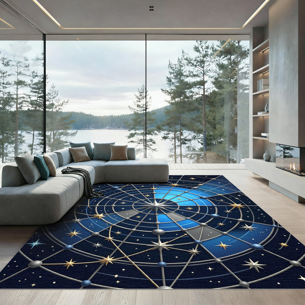 Celestial Navy Gold Star Geometric Rug