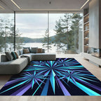 Radiant Blue Geometric Starburst Abstract Rug