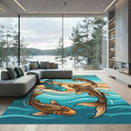 Earthy Koi Fish Circular Wave Accent Rug
