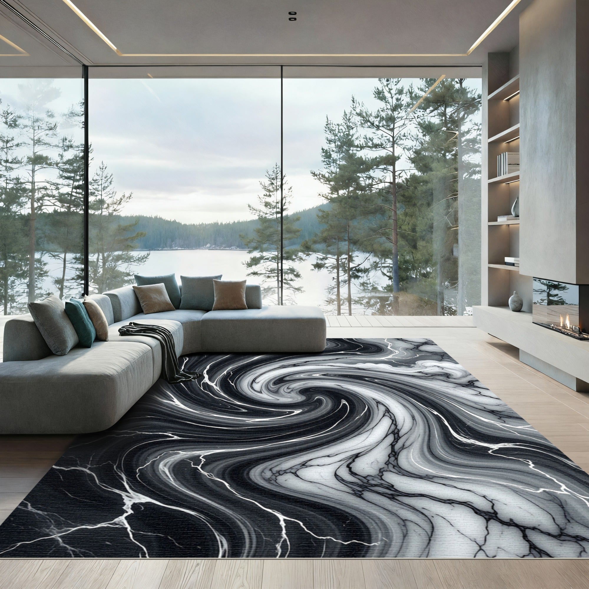 Monochromatic Swirl Marble Stone Rug