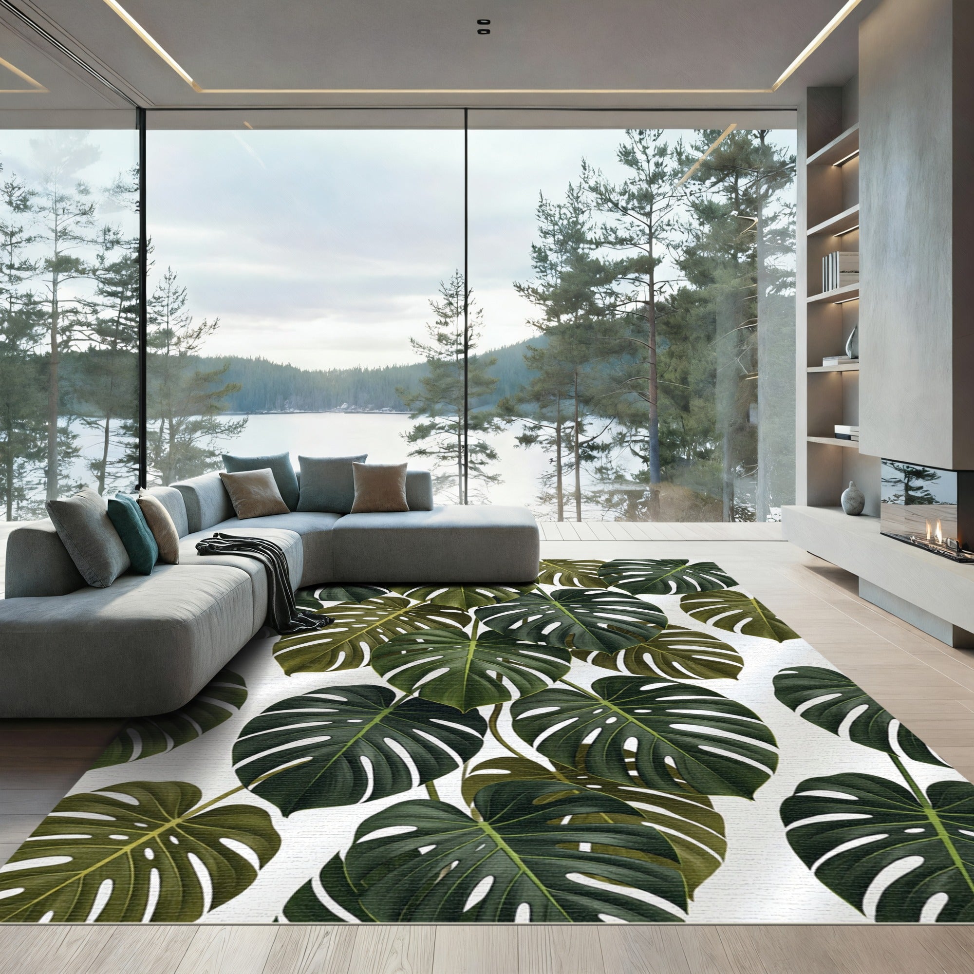 Deep Green Monstera Foliage Ensemble Rug