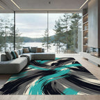 Abstract Teal Black Swirl Rug
