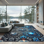 Blue Pomegranate Floral Damask Rug