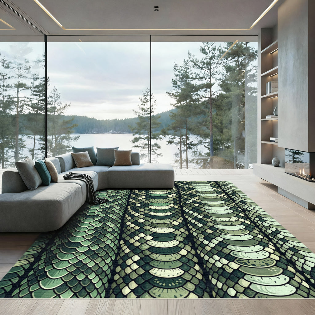 Sage Green Serpent Reptile Scale Rug