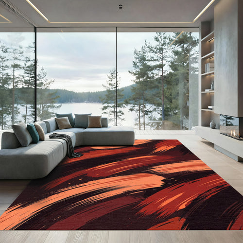 Abstract Burnt Orange Brushstroke Swirls Rug