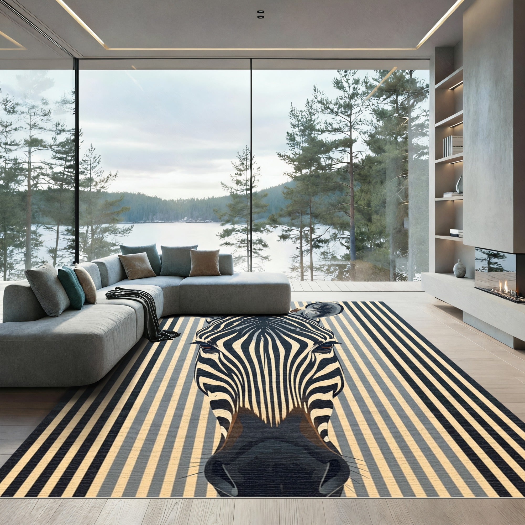 Bold Monochrome Zebra Abstract Portrait Rug