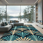 Art Deco Teal Gold Fan Scatter Rug