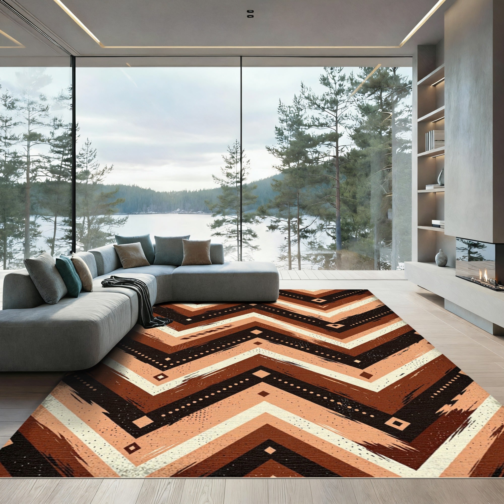 Earthy Brown Chevron Tribal Stripes Rug