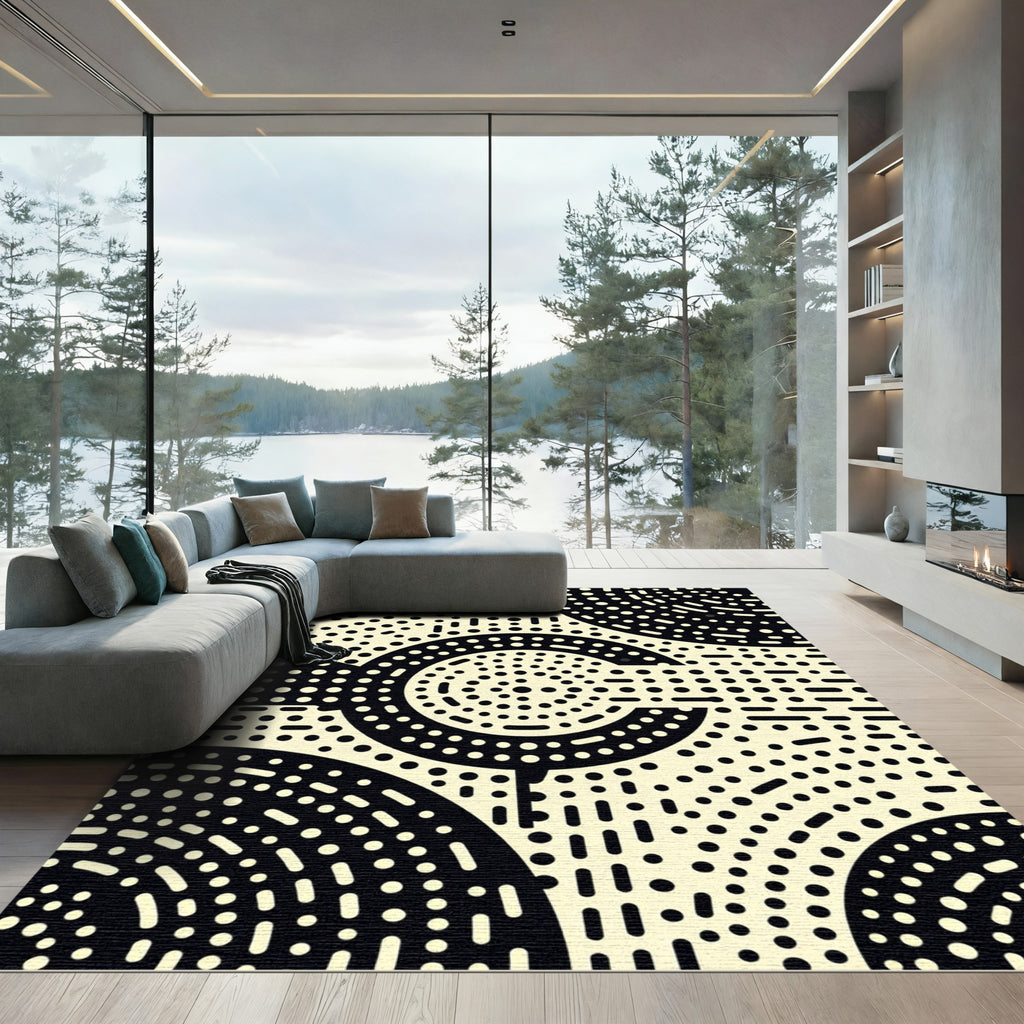 Cream Dot Concentric Circles Rug
