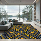Charcoal Gold Geometric Diamond Lines Rug