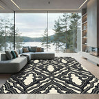 Ornate Black Ivory Lattice Arch Rug