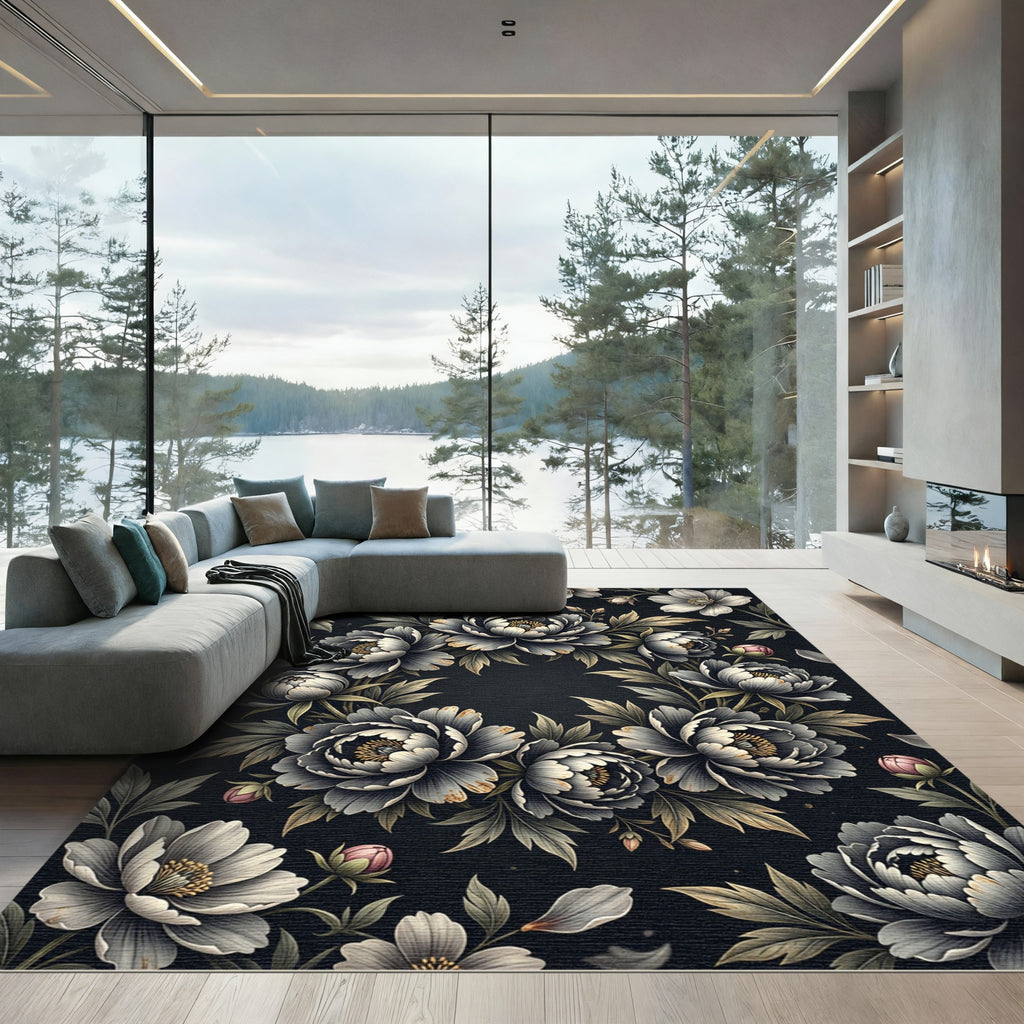 Monochromatic Floral Garland Arrangement Rug