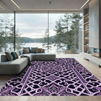 Ornate Violet Damask Lattice Arch Rug