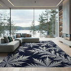 Monochrome Metallic Icy Frost Leaf Rug
