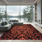 Rich Orange Damask Scrollwork Aubergine Rug