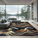 Bold Gold Abstract Wave Composition Rug