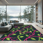 Vibrant Magenta and Lime Vine Foliage Rug