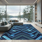 Geometric Blue Tribal Zigzag Staircase Rug