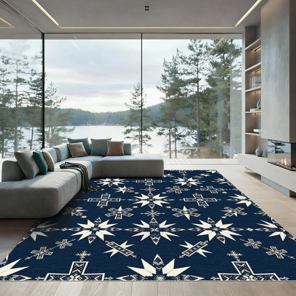 Midnight Blue Starry Folk Crosses Rug