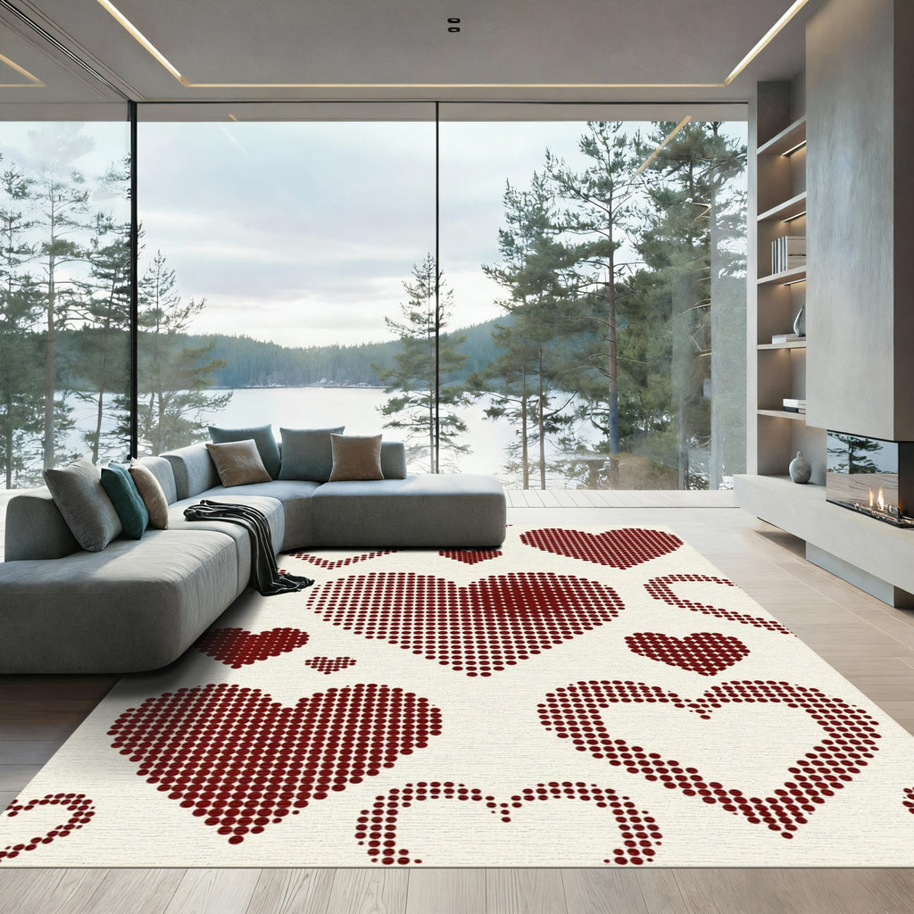 Pixelated Maroon Heart Halftone Art Rug