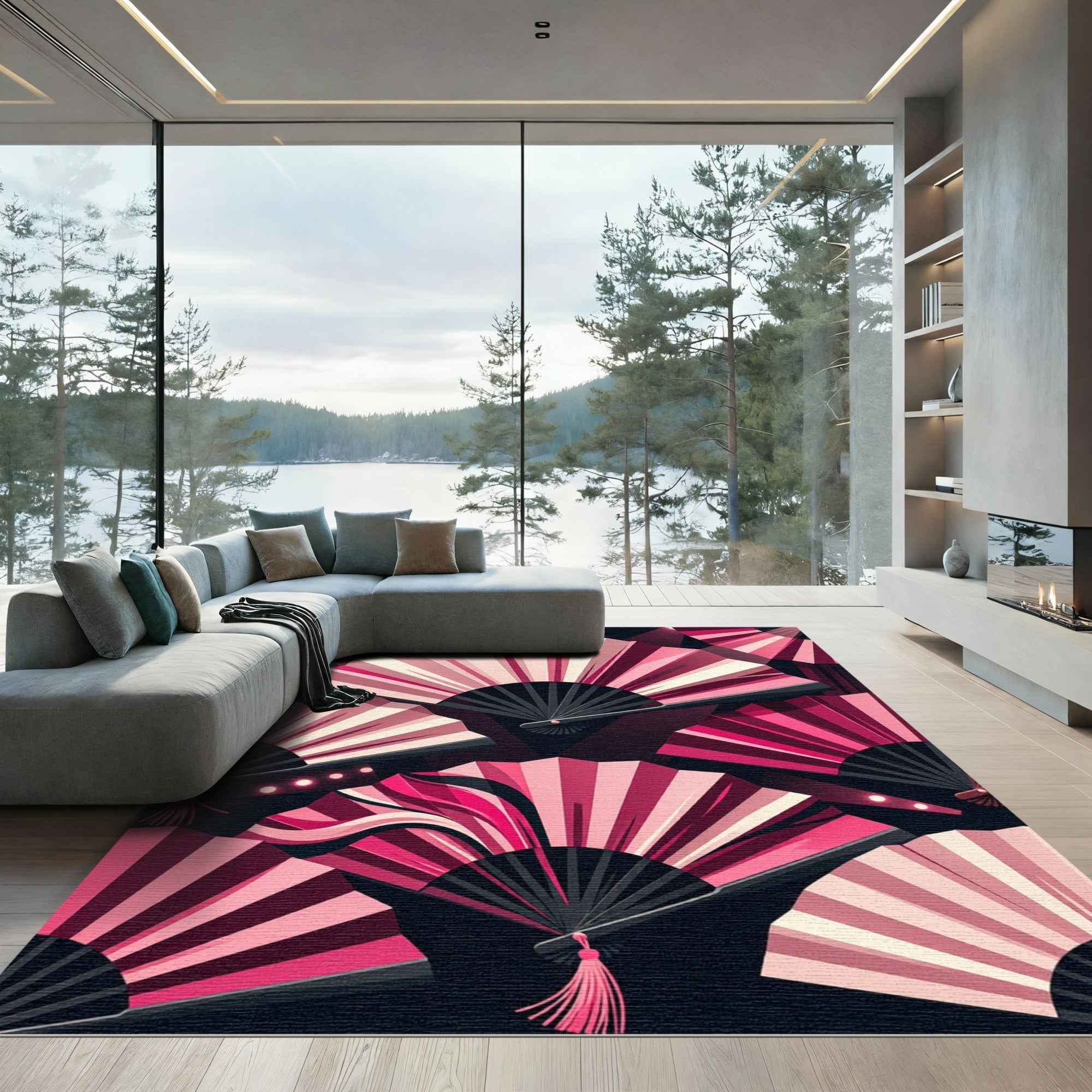 Graphic Pink Fan Composition Art Rug