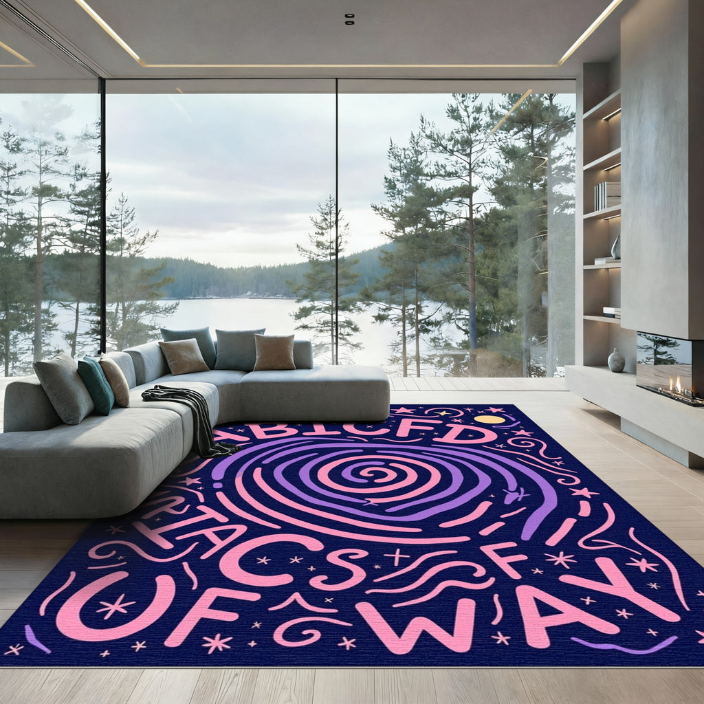 Cosmic Alphabet Swirl Pink Purple Rug