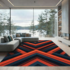 Modern Orange Charcoal Geometric Chevron Rug
