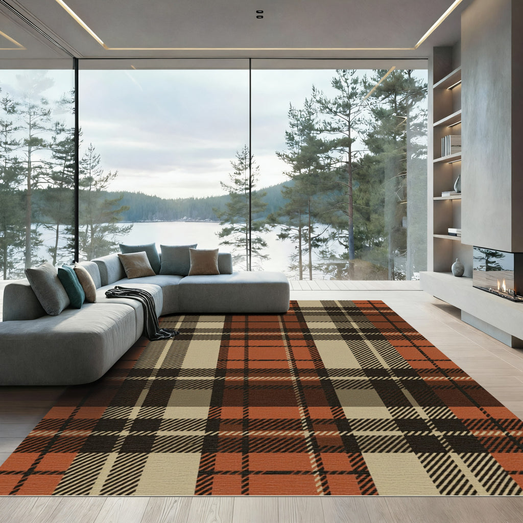 Rustic Autumn Plaid Checkered Terracotta Rug