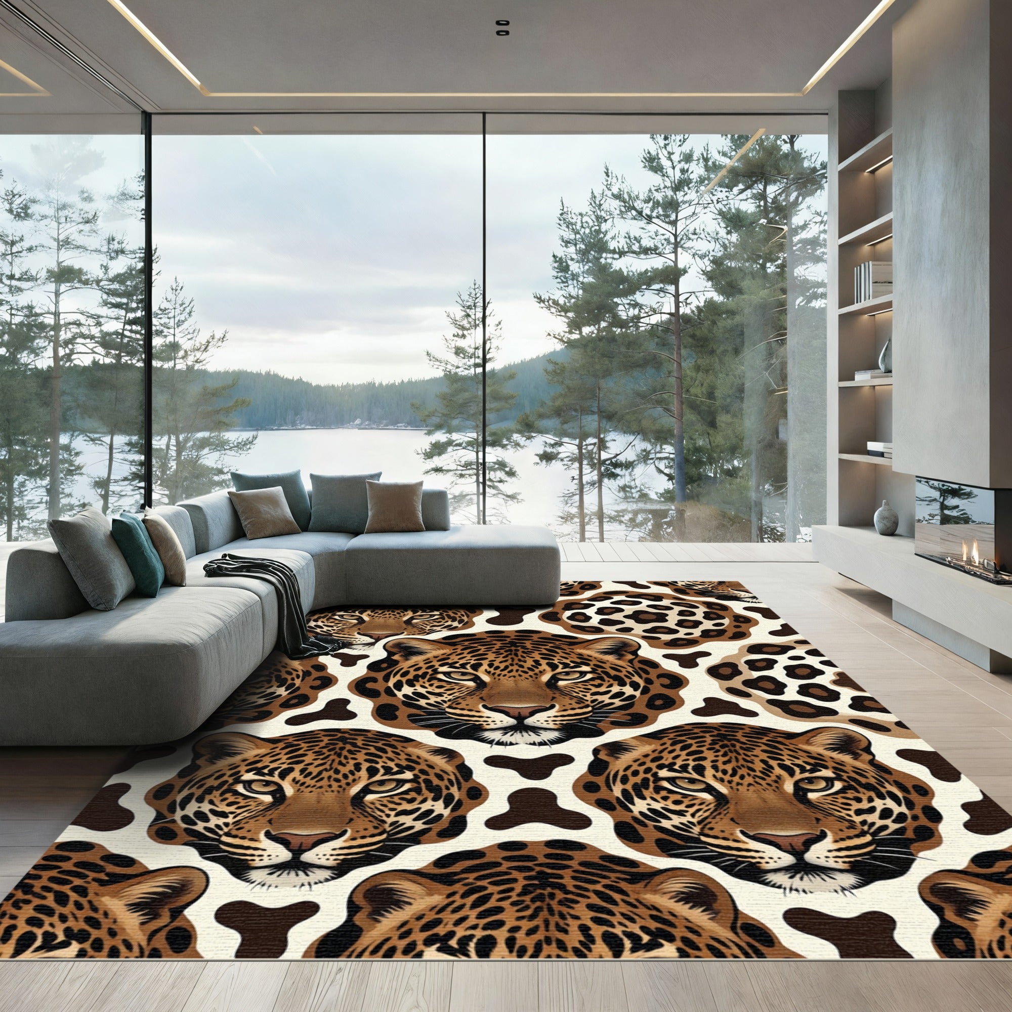 Stunning Golden Leopard Face Animal Skin Rug