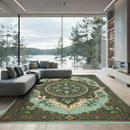 Emerald Green Floral Medallion Vintage Rug