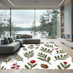 Green Pine Sprigs Red Berries Cones Rug