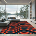 Modern Red and Teal Wavy Stripes Rug