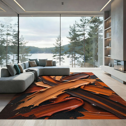 Abstract Earth Tone Brushstroke Swirl Rug