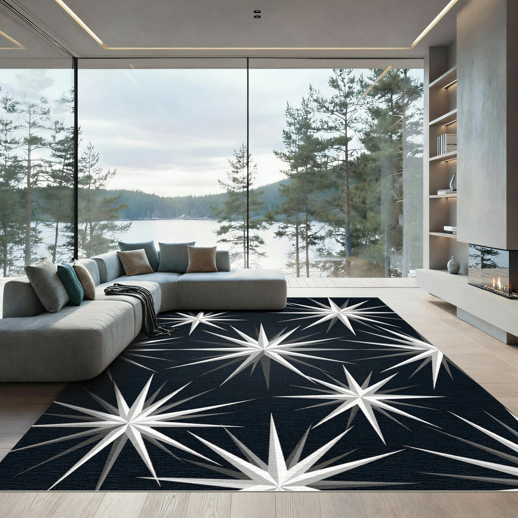 Modern White Starburst Abstract Rug