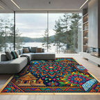 Vibrant Teal Peacock Mandala Temple Rug
