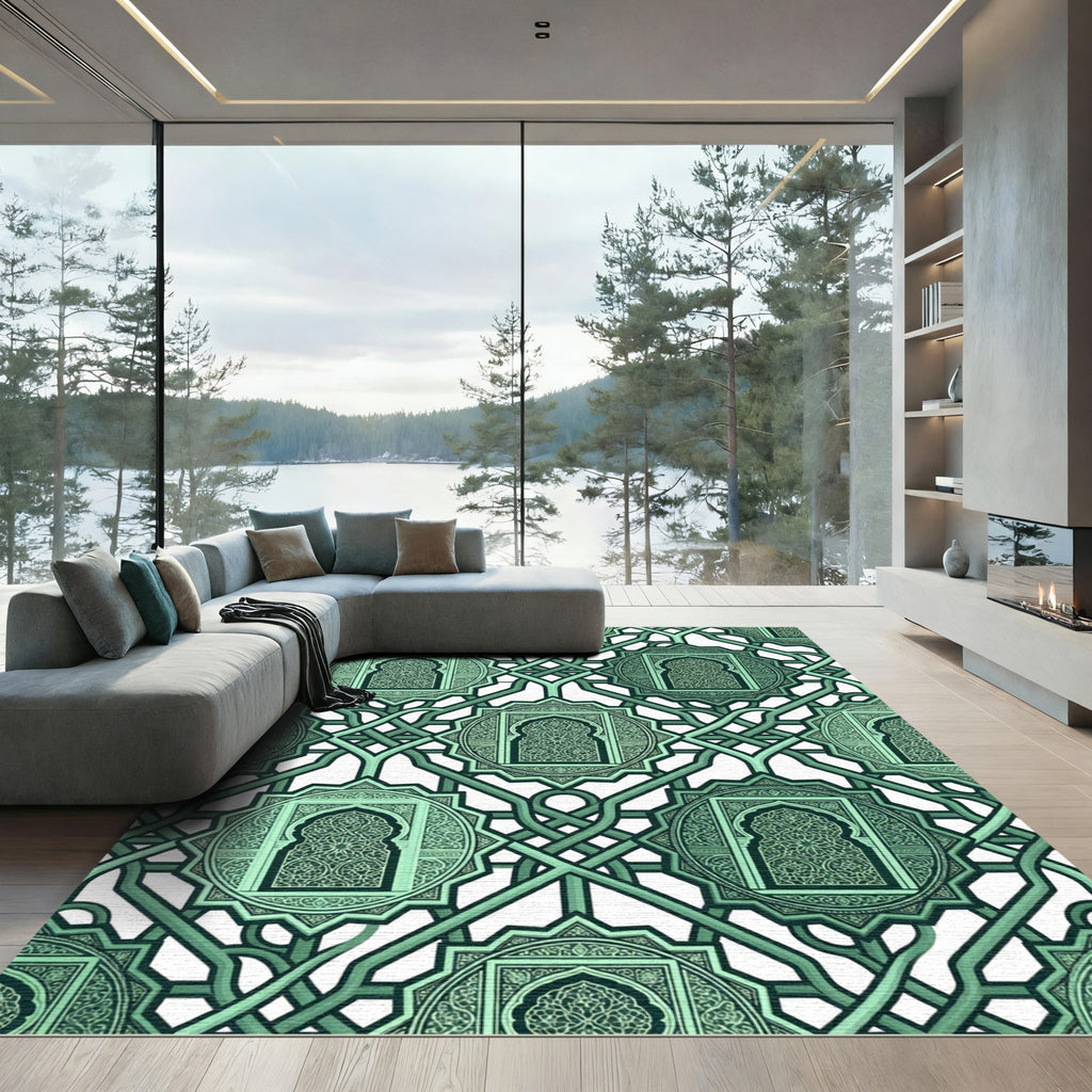 Mint Green Interlocking Geometric Archways Rug