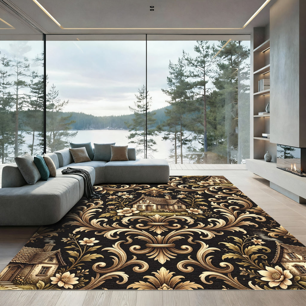 Tudor Village Baroque Floral Scroll Rug