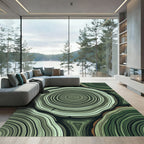 Forest Green Wood Grain Rings Rug