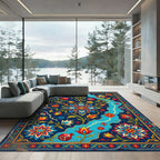 Midnight Floral Pomegranate Botanical Medallion Rug
