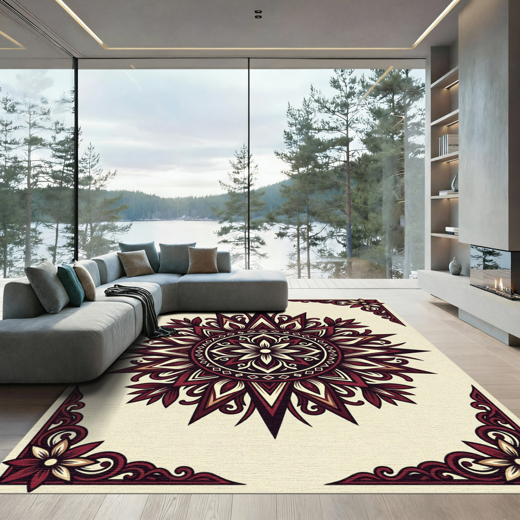 Red Cream Mandala Ornament Rug