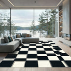 Monochrome Geometric Checkerboard 3D Illusion Rug