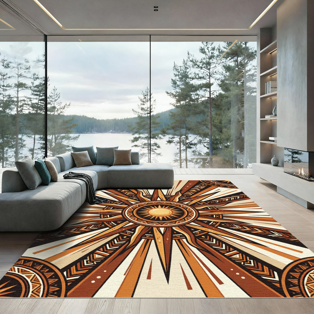 Radiant Gold Celestial Sunburst Earthy Decor Rug