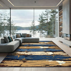 Rustic Distressed Navy and Ochre Planks Rug