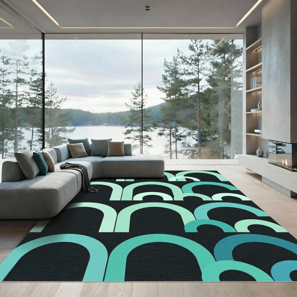 Contemporary Mint Teal Layered Archscape Rug