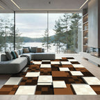 Brown White Tonal Checkerboard Squares Rug