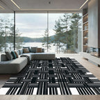 Monochromatic Interwoven Stripe Grid Rug