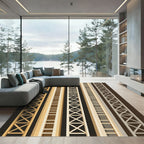 Neutral Architectural Lattice Grid Striped Rug