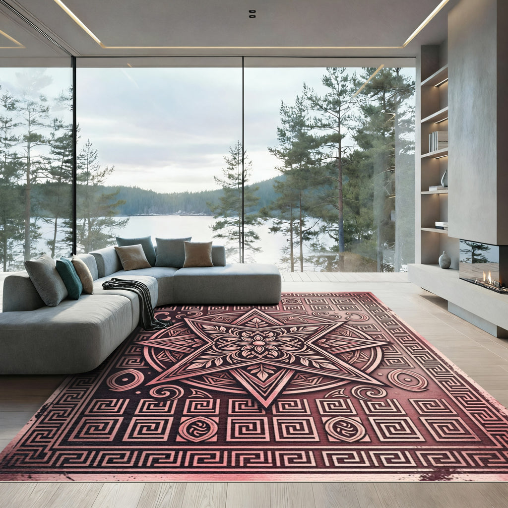 Vintage Rose Star Medallion Bordered Rug