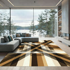 Modern Geometric Brown Plaid Intersecting Lines Rug