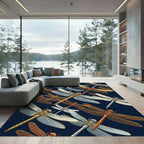 Metallic Golden Dragonfly Navy Art Rug